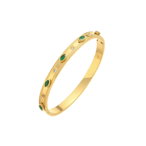 Vintage Stainless Steel Bangle For Women Luxury 18K Gold Plated Zirconia Marquise Green Colorful Stone Hinged Bracelet Jewelry