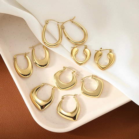 Minimalistische 316L Roestvrij Stalen 18K Vergulde Geometrische Creolen Voor Vrouwen Hip Hop Hart Ovaal U-Vorm Gepolijst Sieraden