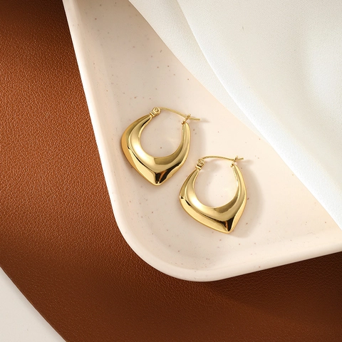 Minimalistische 316L Roestvrij Stalen 18K Vergulde Geometrische Creolen Voor Vrouwen Hip Hop Hart Ovaal U-Vorm Gepolijst Sieraden