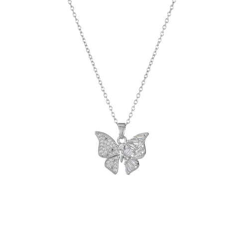 Mode Schmetterling Zirkonia Edelstahl Halskette Und Ohrringe Schmuck Set Elegante Damen Anhänger Halskette Ohrring Set