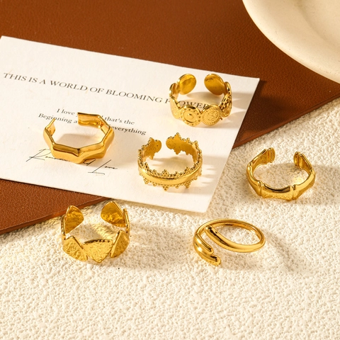 French Ins Style Irregular Stainless Steel Open Ring For Women Minimalist Gold Plated Geometric Adjustable Finger Jewelry