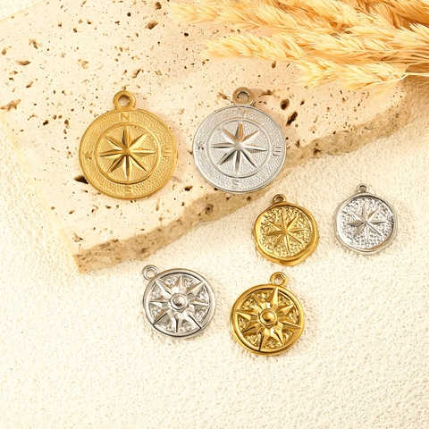 Stainless Steel Eight Point Star Compass Pendant For Women Men Waterproof Hypoallergenic DIY Jewelry Finding Celestial Charm Accessory