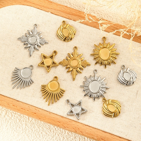 Roestvrijstalen DIY Sieraden Hangers Zettingen Zonnestraal Geometrische Bedeltjes Goud Zilver Verguld Waterdicht