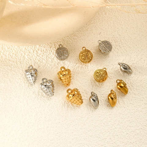 Stainless Steel Fruit Shape Pendant Strawberry Mango Passion Fruit Slices DIY Jewelry Making Accessories Gold Silver Metal Pendants