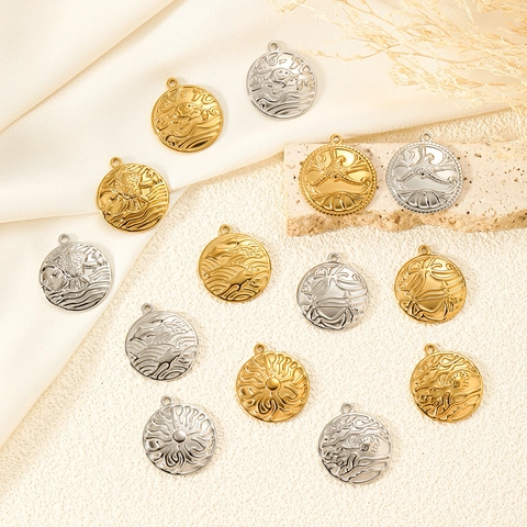 Vintage Stainless Steel Ocean Pendants For Women Embossed Sea Turtle Fish Palm Tree DIY Necklace Jewelry Accessories Waterproof