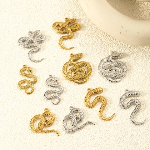 Stainless Steel Snake Pendants Charms With Scale Texture 18K Gold Silver Plated Waterproof Hypoallergenic DIY Jewelry Making Accessory