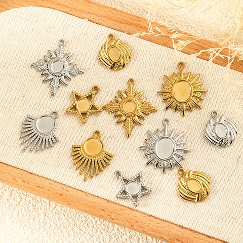 DIY Roestvrij Stalen Hanger Bezel Instellingen Voor Steen Inlay Zonneschijn Ster Geometrische Bedels Waterdicht Sieraden Maken Accessoires