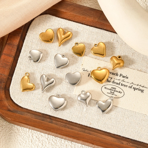 Stainless Steel Heart Pendant Charms For Jewelry Making Waterproof Hypoallergenic DIY Necklace Accessories Gold Silver Heart Pendants For Women