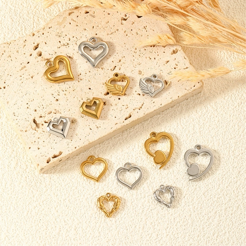Stainless Steel Heart Pendant Charms For Jewelry Making Waterproof Hypoallergenic DIY Necklace Accessories Gold Silver Heart Pendants For Women