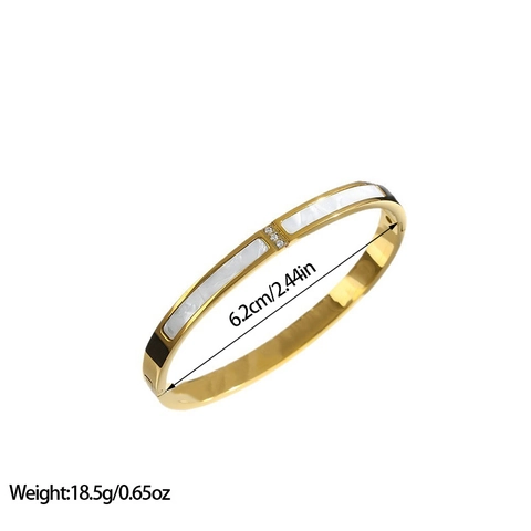 Minimalist Stainless Steel Bangle Bracelet For Women White Mother Of Artificial Pearl Shell Inlay Three Zirconia Elegant Jewelry Gift