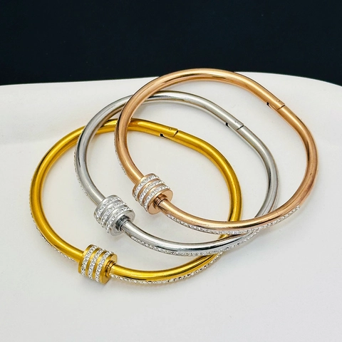 Bracciale Rigido Lussuoso in Acciaio Inossidabile 316L per Donna Con Intarsio di Zirconia Completa Anello Scorrevole Mobile Gioielli Ipoallergenici