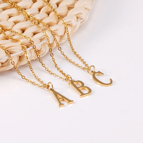 Minimalist Stainless Steel 26 Initial Letter Pendant Necklace Women 18K Gold Plated Capital Alphabet Jewelry Gift