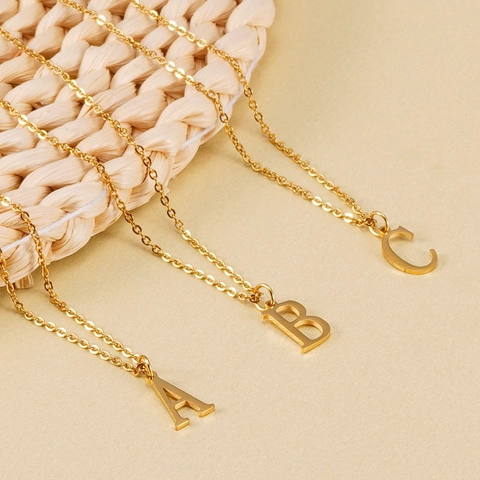Minimalist Stainless Steel 26 Initial Letter Pendant Necklace Women 18K Gold Plated Capital Alphabet Jewelry Gift