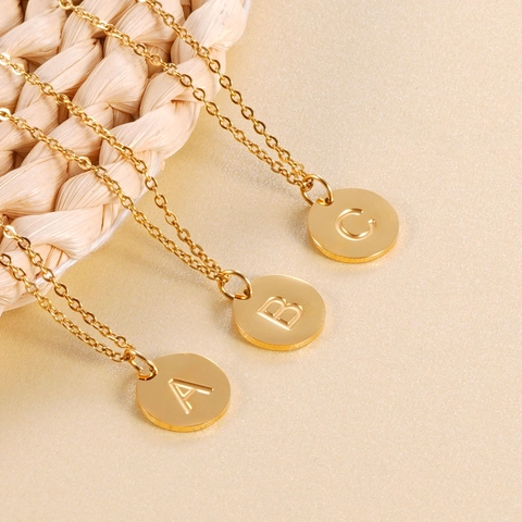 Minimalist Stainless Steel 18K Gold Plated Round Letter Initial Pendant Necklace Personalized Jewelry Gift For Women Men Unisex
