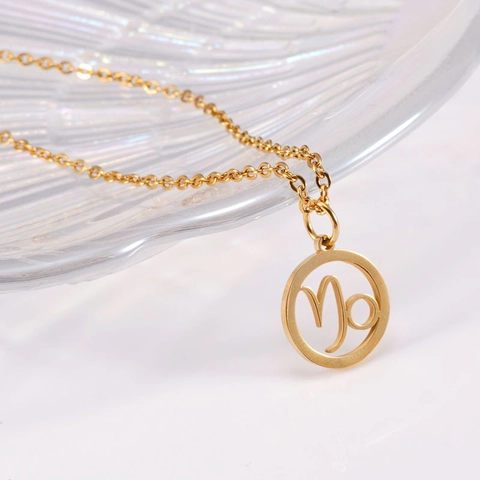 18K Gold Plated Stainless Steel Zodiac Necklace For Women Minimalist Round Openwork Constellation Pendant Necklace Daily Jewelry