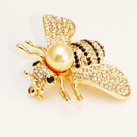 Vintage Französisch Biene Brosche Für Damen Gold Legierung Kunstperle Strass Tier Pin Schmuck Elegante Accessoires
