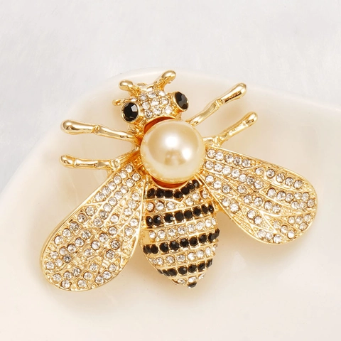 Vintage Französisch Biene Brosche Für Damen Gold Legierung Kunstperle Strass Tier Pin Schmuck Elegante Accessoires