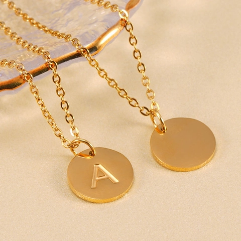 Minimalist Stainless Steel 18K Gold Plated Round Letter Initial Pendant Necklace Personalized Jewelry Gift For Women Men Unisex