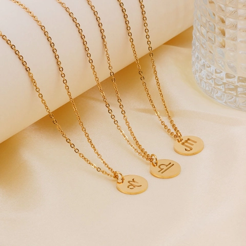 Stainless Steel Zodiac Constellation Necklace For Women 18K Gold Plated Hollow Round Pendant Clavicle Chain Jewelry Gift
