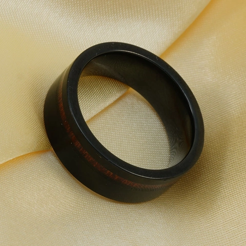 Men's Vintage Stainless Steel Ring With Wood Inlay Black Red Western Fashion Minimalist Band Ring For Daily Wear Jewelry