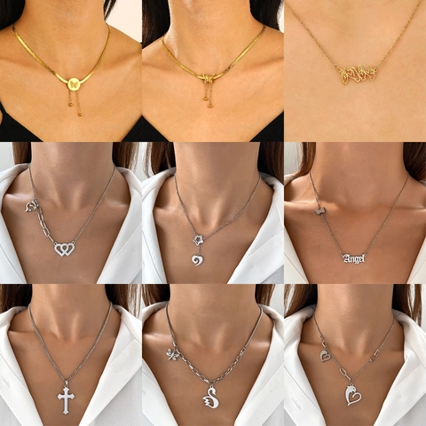 Stainless Steel Lariat Necklace For Women Trendy Minimalist Butterfly Heart Cross Pendant Long Y Shaped Chain Jewelry