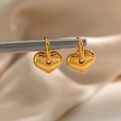 Pendientes de Aro de Acero Inoxidable con Corazón para Mujer Chapado en Oro PVD Impermeable Joyería de Moda