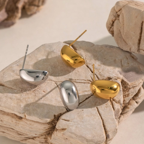 Edelstahl Ohrstecker Oval Bohnen Form Gold Silber Plattiert Hypoallergen Minimalistisch Geometrischer Schmuck Für Damen