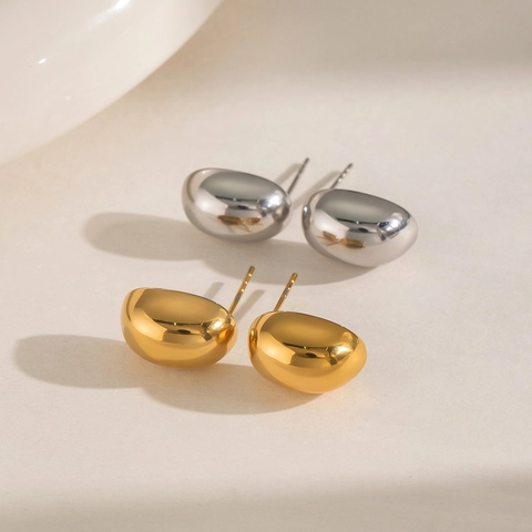 Edelstahl Ohrstecker Oval Bohnen Form Gold Silber Plattiert Hypoallergen Minimalistisch Geometrischer Schmuck Für Damen