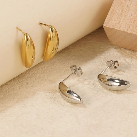 Orecchini a Bottone a Goccia in Acciaio Inossidabile 304 Minimalisti Placcati Oro 18K Chicco Geometrico Per Donna Gioielli