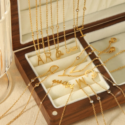 18K Gold Plated Stainless Steel Initial Letter Pendant Necklace With Zirconia O-Chain Jewelry For Women Minimalist Gift