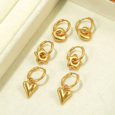 Minimalist Stainless Steel Huggie Hoop Earrings For Women 18K Gold Plated Heart Star Flower Shape Dangle Earrings Jewelry Gift
