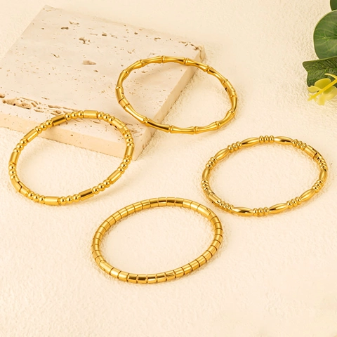 Minimalist Stainless Steel Bamboo Knot Bangle 18K Gold Plated Polished Geometric Bangle Bracelet For Women Fashion Jewelry