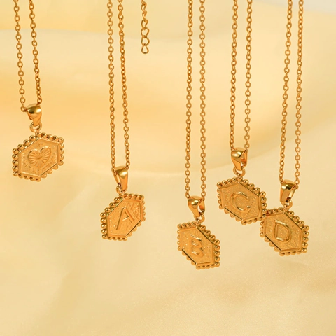 Collana con Ciondolo a Lettera Esagonale in Acciaio Inossidabile Placcato Oro 18K per Donna Gioielli Minimalisti Quotidiani con Iniziale