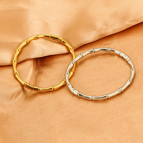Minimalist Stainless Steel Bamboo Knot Bangle 18K Gold Plated Polished Geometric Bangle Bracelet For Women Fashion Jewelry