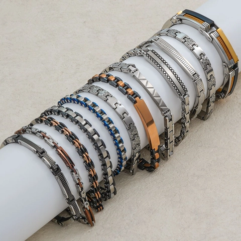 Industrial Stainless Steel Link Bracelet For Men Women Mechanical Style Multicolor Geometric Pattern Fashion Jewelry Hand Accessory Gift