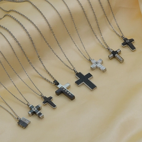 Stainless Steel Cross Pendant Necklace For Men Women Zirconia Inlay Industrial Design Fashion Jewelry Jewelry Gift