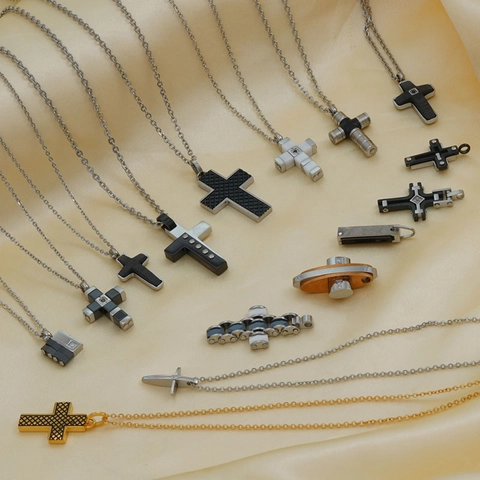 Stainless Steel Cross Pendant Necklace For Men Women Zirconia Inlay Industrial Design Fashion Jewelry Jewelry Gift