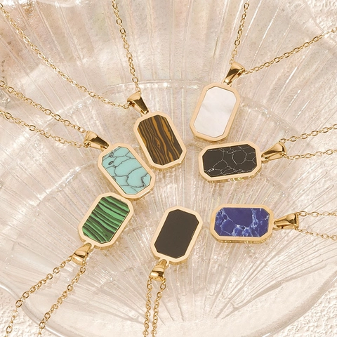 Collana con Pendente Rettangolare Ottagonale in Acciaio Inossidabile 304 Placcato Oro 18K Gioielli da Donna