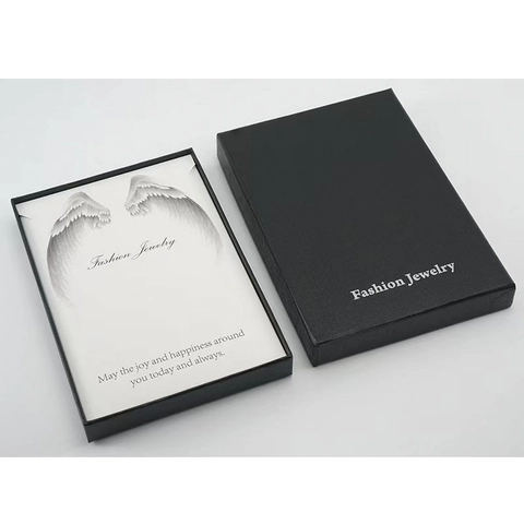 Minimalistische Schwarze Schmuck Geschenkschachtel Aus Pappe Für Halsketten Ohrringe Mit Engel Flügel Karte Und Fashion Jewelry Druck