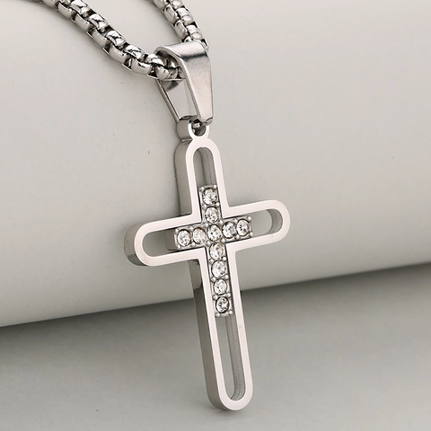 Hip Hop Roestvrij Staal Hol Kruis Hanger Halsketting Voor Heren Dames Zirkonia Religieus Punk Street Sieraden Cadeau