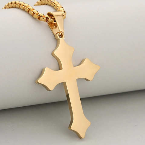 Vintage Edelstahl Wellen Kreuz Anhänger Halskette Für Herren Damen Gold Silber Schwarz Gotischer Religiöser Schmuck