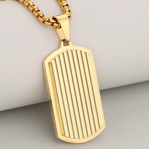 Collana con Pendente a Piastrina Militare in Acciaio Inossidabile Minimalista da Uomo con Strisce Verticali Stile Industriale