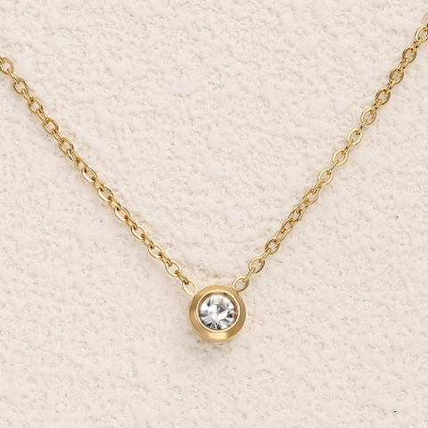 18K Vergoldet Edelstahl Zirkonia Schmuckset Minimalistisch Zargenfassung Anhänger Halskette Armband Ohrstecker Für Damen