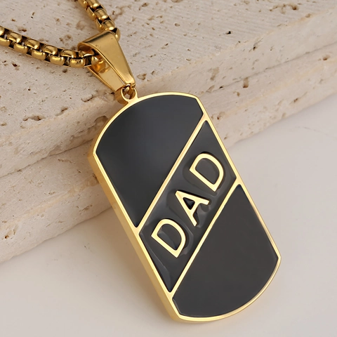 Colgante de Placa de Identidad de Acero Inoxidable Sin Cadena Letra DAD Esmalte Negro Hip Hop Joyería Regalo Para Padre