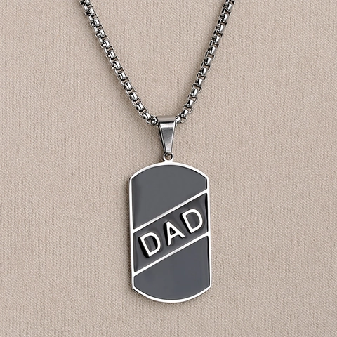 Colgante de Placa de Identidad de Acero Inoxidable Sin Cadena Letra DAD Esmalte Negro Hip Hop Joyería Regalo Para Padre