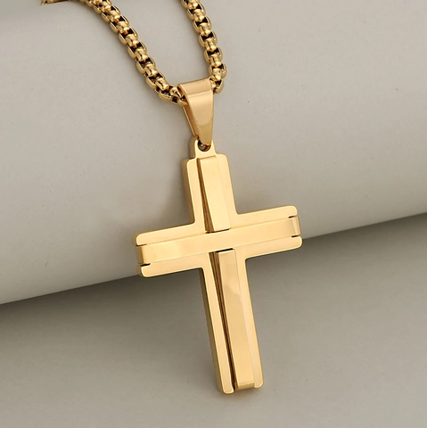 Pendentif Croix 3D en Acier Inoxydable pour Homme Femme Bijoux Minimalistes Or Argent Noir Pendentif Uniquement Sans Chaîne