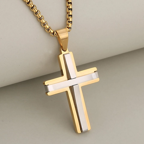 Pendentif Croix 3D en Acier Inoxydable pour Homme Femme Bijoux Minimalistes Or Argent Noir Pendentif Uniquement Sans Chaîne