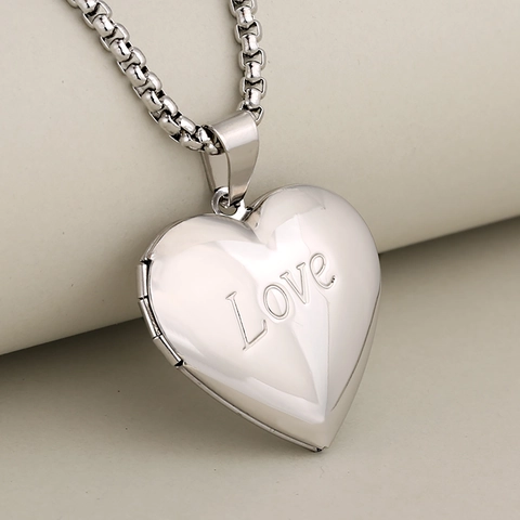 Minimalist Stainless Steel Heart Locket Pendant Only (Without Chain) Engraved Love Pattern Commemorative Photo Box Jewelry For Women