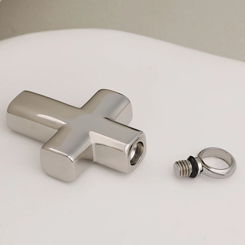 Stainless Steel Cross Urn Pendant For Ashes Personalized Memorial Jewelry For Pet Human Polished Cross Pendant Only