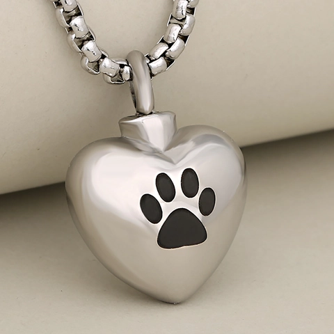 Collana con Urna Cineraria per Animali Domestici in Acciaio Inossidabile a Forma di Cuore con Impronta di Zampa per Ceneri Gioielli Commemorativi